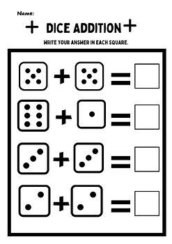 Dice Math Worksheets for Kindergarten Math Centers