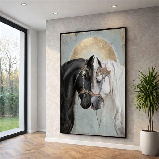 Black and White Horses Canvas Art, Equine Decor - Etsy
