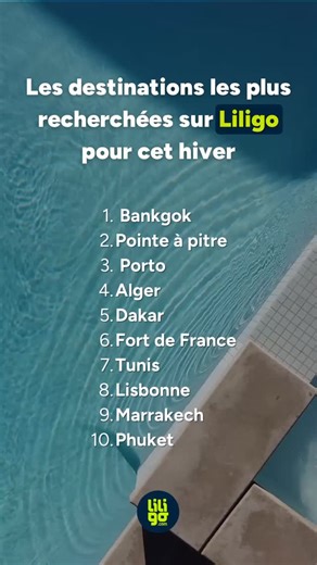Il y a comme un goût de soleil… 😏 Tu ne sais pas où partir cet hiver ? Voici les destinations les plus recherchées sur Liligo. N’attends pas la dernière minute, compare les offres sur le site de Liligo pour trouver tes billets au meilleur prix (lien en BIO) ! ✈️🚂🚙 Dis-nous où tu veux partir en commentaire et on recherchera des offres pour toi 💚👇 #topdestinations #voyage #hiver #travel #explorelemonde #travelescape #travelliligo | Liligo