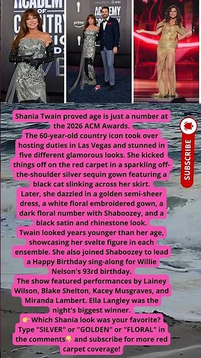 Shania Twain, 60, Stuns in 5 Looks at ACM Awards ✨#ShaniaTwain #ACMAwards2026 #CountryMusic