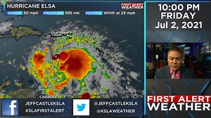 15 reactions | ELSA UPDATE: Elsa is a little weaker as of the 10pm Friday update. It's still expected to track through the Caribbean as a hurricane and then weaken to a tropical storm as it turns toward Florida next week. | Meteorologist Jeff Castle | Facebook