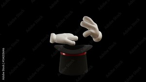 Magic Hat. High quality magic hat animation. Animation showing white hands which make sorcery (your element) from the cap. Video contains various elements: 1.Magic hat animation, 2.Alpha mask of the m