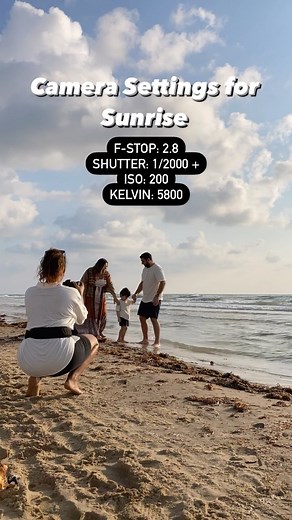 1.1K views | Camera Settings for Sunrise   Try these settings on Manual Mode next time you shoot a sunrise photo shoot. f-STOP: 2.8 Shutter: 1/2000 + ISO: 200 Kelvin: 5800 Share and Save for more  #photographytips #photography #sunrisephotography #camerasettings #beachphotoshoot #camera #canon #manualmode #photographers #tipsfotografi #fotografia #southpadreisland #tips #reels #reelstips | Iliasis Muniz Photography | Facebook