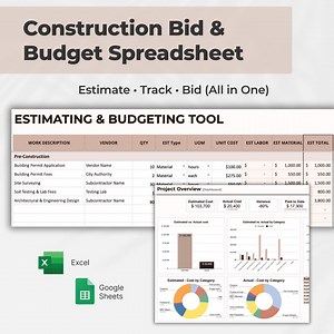 Construction Estimate Spreadsheet | Job Cost & Quote Template (excel / Google Sheets) - Etsy Canada