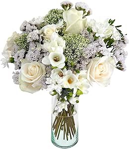 Serenity | White, Cream Fresh Flower Arrangement with Vase | Arabella Bouquets | Flowers for Delivery, Sympathy
