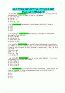 ABO EXAM PRETEST QUESTIONS AND CORRECT ANSWERS