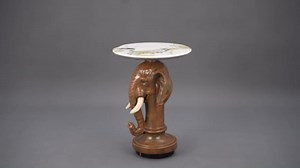 Elephant Head Accent SideTable - End Table with Faux Marble Night Stand, 26" Tall Contemporary Elephant Statue Table (19.69" Wide) for Reception Area, Bedroom and Living Room, Yellow