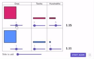 🦖 GEOGEBRA RESOURCE! 🦕 Try this FREE GeoGebra Exploration resource to add decimals up to the hundredths place. Arrange blocks to visualize and model the addition. Check it out! https://www.geogebra.org/m/vabuwbej #iteachmath #math #mathematics #maths #matheducation | GeoGebra