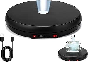 LED Light Motorized Rotating Display Stand Turner 360 Degree Display Spinner 10 Inch/44lbs Black Electric Rotating Display Base with USB Cable for Photography Products Display Jewelry