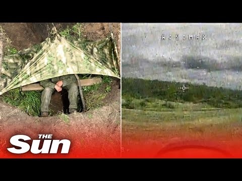 Ukrainian Ground Forces use KAMIKAZE drone to take out Russian in trench lookout