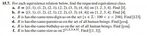 For each equivalence relation below, find the requested equival... | Filo