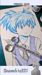 I drew Nagisa Shiota from "Assassination Classroom" with a glass pen! #shorts #illustration #illu...