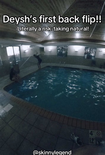 We had the pool to ourselves. 24hrs access. One condition is we couldn’t be too loud. But we couldn’t help it in this moment 😆 #vault #family #backflip #memories #throwback
