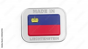 Made in Liechtenstein, silver badge with the national flag of the Principality of Liechtenstein