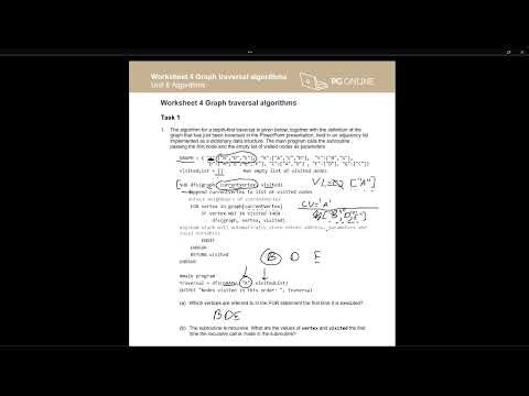 Q1 A Level Computer Science - Graph Traversal - DEPTH FIRST - AQA exam style question
