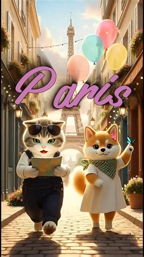 Cute Cat & Dog Date in Paris ❤️🥖 #animation