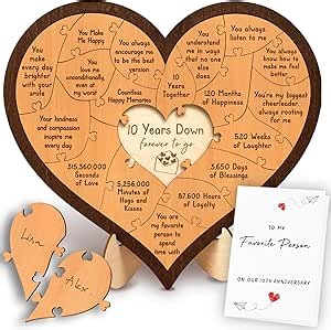 Stofinity 10 Year Anniversary Wood Gifts For Him Her - 10 Year Anniversary Tin Gifts For Wife Husband, 10th Traditional Gift For Couple, Puzzle Gift For 10th Wedding Plaque