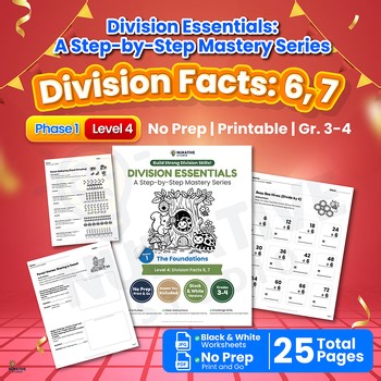 Division Facts 6, 7 Worksheets | No Prep Math Practice Gr 3-4 (L4)
