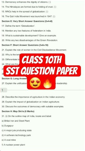 Class 10Th SST Question Paper 😍 || #ncert #class10 #sst