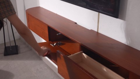 Fully Assembled Floating TV Stand with Drawers, 94IN Vintage Wall Mounted Entertainment Center, Minimalist Large Storage Console Under TV, Solid Wood Media Shelf for Living Room, Bedroom