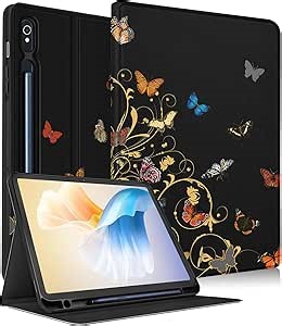 Wazzasoft for Samsung Galaxy Tab S10 Fe/S9 Fe Case - Tab S9 Case for Women Girls Cute Design Girly Kawaii Butterfly Pretty Aesthetic Folio Tablet Cover with Pencil Holder