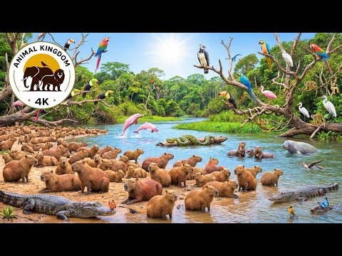 Relaxing Walk In The Amazon 🌿 Sloth Hugs, River Otters, Tapirs & Jaguar Family | 4K HDR Wildlife