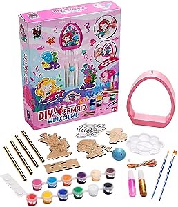 Fun Express DIY Wooden Mermaid Wind Chime Kit, All in One Kids Craft Kit, Birthday and Everday Gifts, Great for Creative Acitivity for Home and School