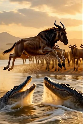 The Brave Wildebeest Who Led His Herd to Safety” #wildlife