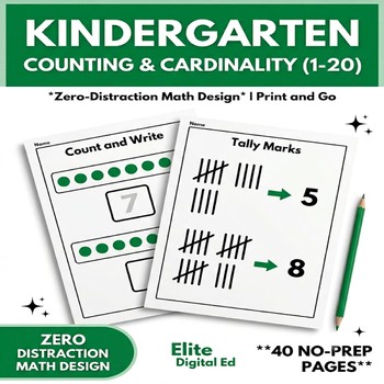 Kindergarten Math Counting Sheets | Numbers 1-20 Practice | No Prep Centers