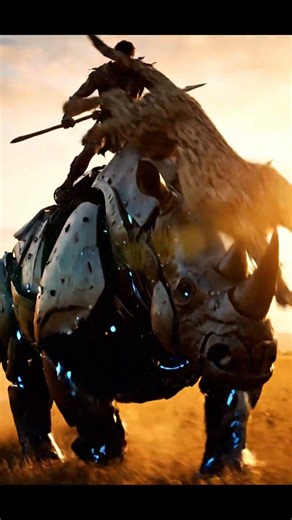 Robotic Rhino Ride — Primitive Spear Hunter Action Scene #shorts #rhino #robotics #animals