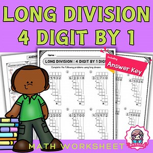 Long Division 4 Digit by 1 worksheets | Problem Solving | Number Sense | Math