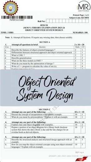 OOSD | Object Oriented System Design | AKTU 3rd Year 2023-24 #aktuexam #engineering #systemdesign