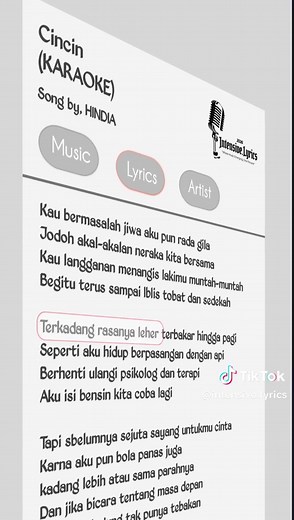 Cincin Hindia lirik dan karaoke