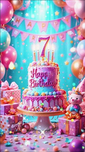 Happy Birthday 7-Year-Old Girl 🎀 Pink Cake, Balloons & Party Fun! #girlbirthday #7thbirthday #HBD
