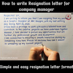 How to write Resignation letter for company manager - Simple and easy resignation letter format | Tomorrows futures