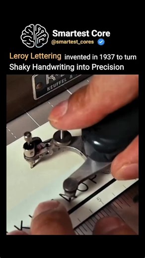 Everyday Facts🧠 | Educational videos on Instagram: "Invented in 1937, Leroy lettering turned shaky handwriting into precise and uniform letters. Professionals in engineering and architecture used it to make documents easy to read before computers. The system used templates and a mechanical scriber to guide the pen, keeping every character the same size and shape. This method reduced mistakes and made technical drawings and maps clear and consistent. You can see its influence in the strict lette