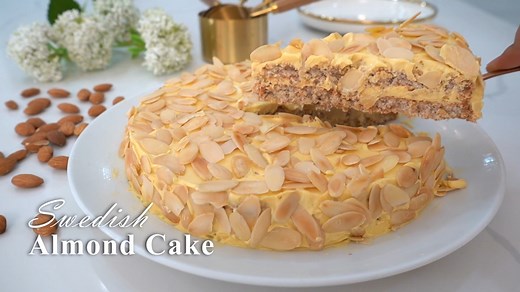 374K views · 1.5K reactions | Ikea Swedish Almond Cake How to make a flourless Swedish Almond Cake. Here's what you'll need: 4 egg yolks Cream Frosting: 1/3 cup sugar (70g) 1/2 cup cream (120ml) 1 teaspoon vanilla extract (5ml) Base: 4 eggwhites 1/3 cup sugar (70g) 1 and 1/2 cup ground almonds (150g) Topping: 1/2 cup almond flakes (50g) | Savor Easy | Facebook