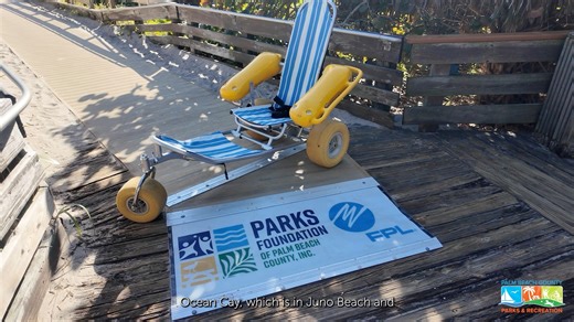 The Parks Foundation of Palm Beach County, FPL and PBC Parks celebrated the launch of five new ADA-accessible beach mats at DuBois, Ocean Cay, Ocean Reef, Phil Foster and South Inlet Parks. The mats create safer, easier access across the sand for people of all abilities. [Alt text: Video of speakers at a ribbon cutting ceremony announcing the Beach Access Mat Project in Palm Beach County. Representatives from the Parks Foundation, Florida Power & Light, Palm Beach Board of County Commissioners, 