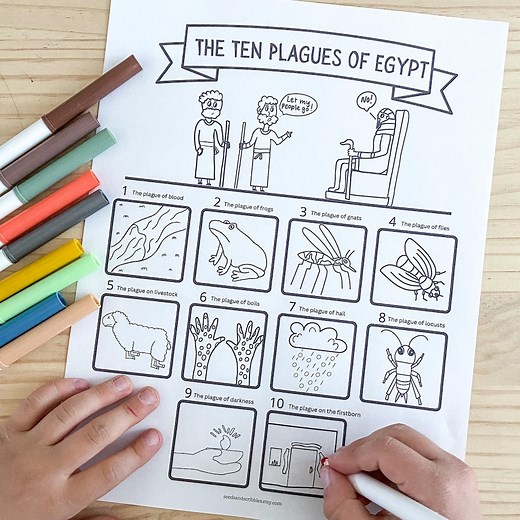 Ten Plagues Egypt Bible Coloring Pages Printable Sunday School Passover Activity Kids Homeschool Lesson Craft - Etsy