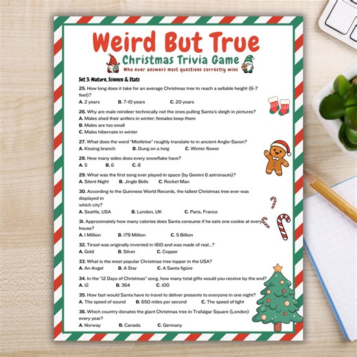 48 Christmas Trivia Questions, Weird but True Holiday Quiz, Printable Friendsmas Office Party Game, Family Xmas Activity PDF - Etsy