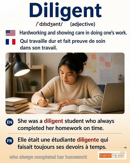 Diligent: English vocabulary meaning and example