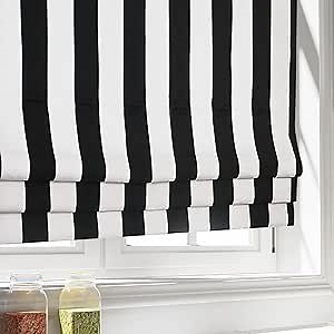 Cordless Roman Shades Window Shades, White Black Stripe Custom Blackout Light Filtering Window Roman Blinds, Fabric Roman Shades for Windows, French Doors, Doors, Kitchen Windows