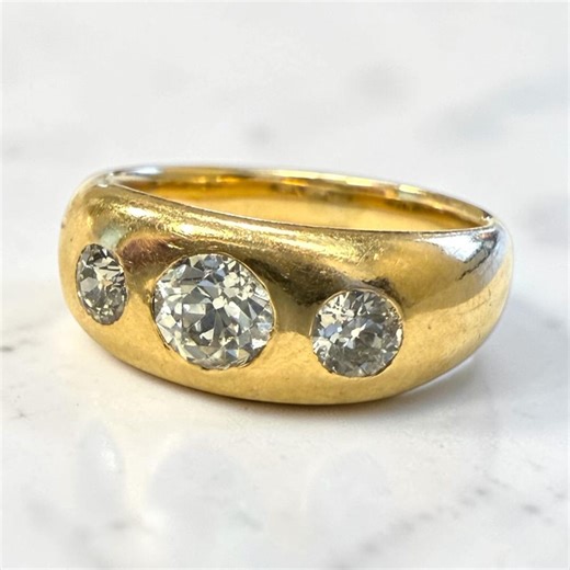 Antique Gypsy Set 3 Stone Old European Cut Diamond Ring 14k Yellow Gold - Etsy