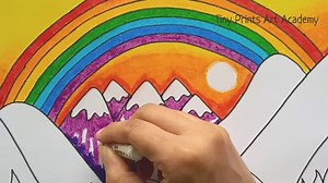 How to draw easy Rainbow scenery | Tiny Prints Art Academy