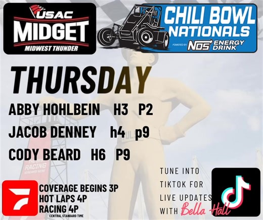 After a one night break with no USAC Midwest Thunder Midget drivers/alumni, we pick back up tonight with three drivers to cheer for! | USAC Midwest Thunder Midgets