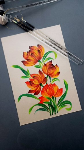 Renjitha Anoop on Instagram: "Round Brush Flower Painting Technique 🖌Like it !❤️ #art #flowerpainting #instareels #goviral #RenjithaAnoop"