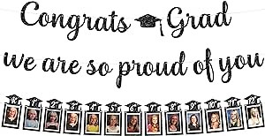 KatchOn, Glitter Black Congrats Graduation Banner - Large, No DIY, 10 Feet | We are So Proud of You Banner | K-12 Grad Photo Banner for 2026 Graduation Decorations | Grad Decorations Class of 2026