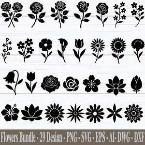 Flower SVG Bundle, Flowers Svg, Flat Flowers Clipart, Flowers Silhouette, Vector Flowers Designs Cut File, Spring Svg, Digital Download - Etsy