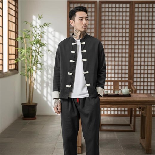 Men Tang Jacket Chinese Style Mandarin Collar Retro Elegant Cotton Coat - Etsy