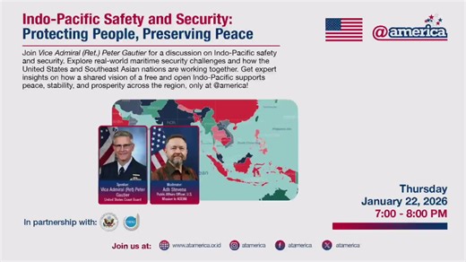 Join Vice Admiral (Ret.) Peter Gautier for a discussion on Indo-Pacific safety and security. Explore real-world maritime security challenges and how the United States and Southeast Asian nations are working together. Get expert insights on how a shared vision of a free and open Indo-Pacific supports peace, stability, and prosperity across the region, only at @america! | AtAmerica